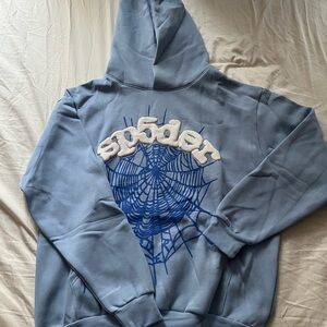 Stylish Blue Men's Hoodie with Spider Web Design